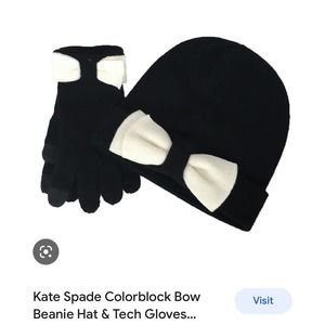 Kate Spade Hat and Glove Set, NIB, Black and Off-White